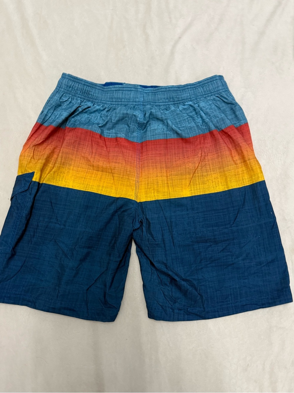 Rag & bone Men's Colorblock Swim Trunks — Blue, Red & Yellow Stripe